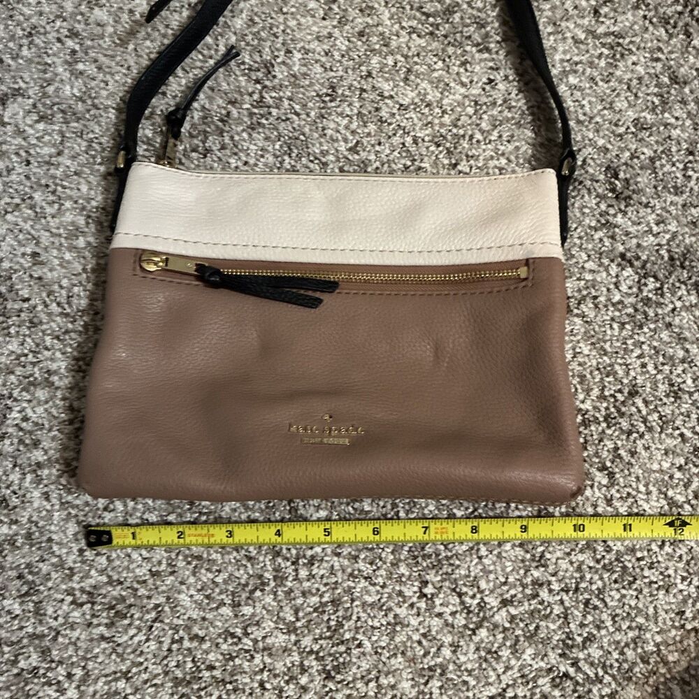 Kate Spade New York Jackson Zip Pebbled Leather Crossbody Bag Tan Cream Black - Picture 11 of 11